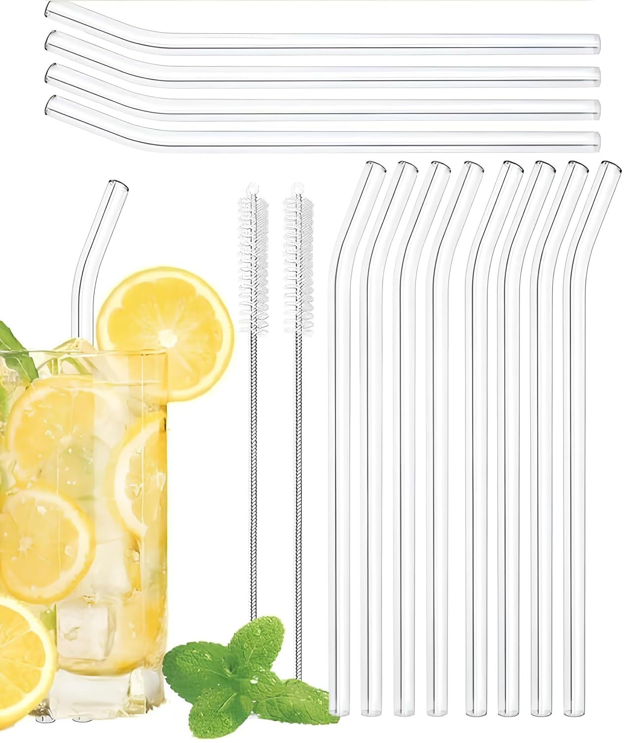 AEE® 14’lü Cam Pipet Seti – 12 Adet Cam Pipet + 2 Temizleme Fırçası | Yıkanabilir Antibakteriyel | Smoothie Kahve İçecek İçin | Çevre Dostu Kırılmaz