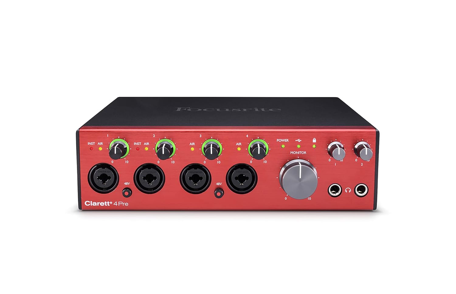 Focusrite Clarett+ 4Pre USB-C Ses Kartı: Müzik Yaratıcıları İçin Stüdyo Kalitesinde Audio Arayüzü, Gerçekçi Ses Sağlayan Dört Düşük Gürültü ve Düşük Distorsiyonlu Mikrofon Preamplifikatörü