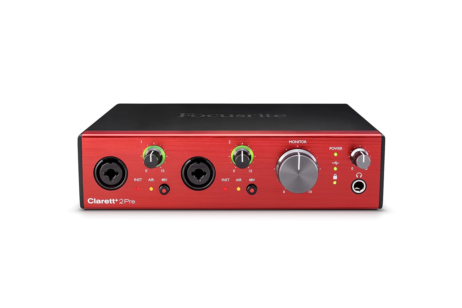Focusrite Clarett 2+ USB Ses Kartı: Müzik Prodüksiyonu İçin USB-C Bağlantılı Audio Arayüzü, İki Profesyonel Kalite Pre-Amplifikatör ve Güçlü, Şeffaf Kulaklık Çıkışları/Enstrüman Girişleri