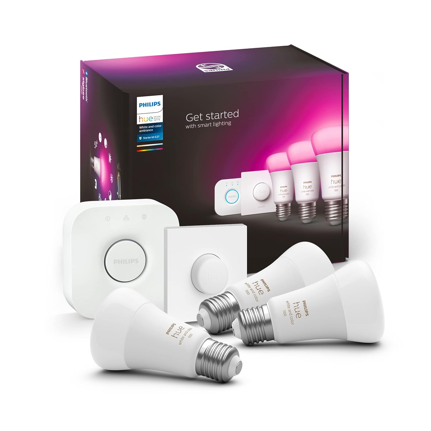 Philips Hue WCA 9-75W Renkli Akıllı Led Ampul Başlangıç Seti, 3'lü, Akıllı Butonlu, E27, Bluetooth Özellikli