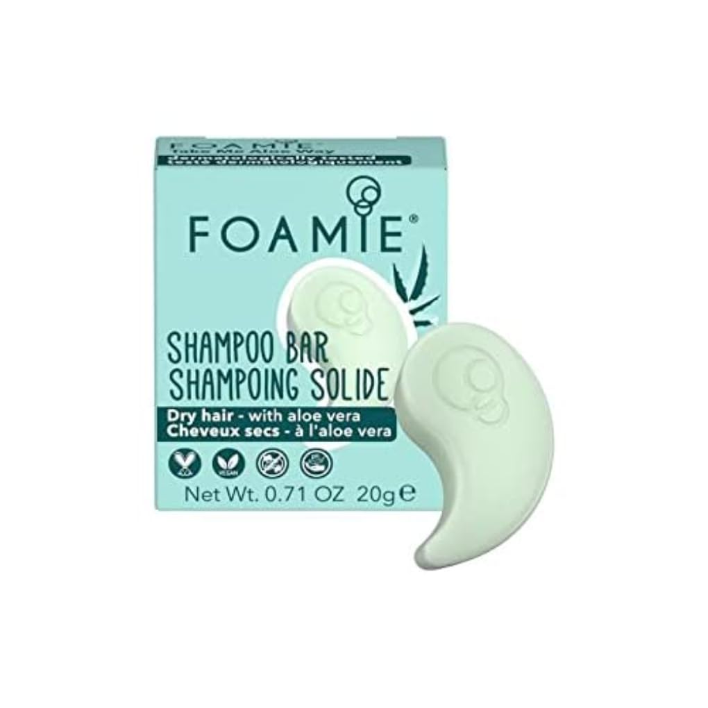 Foamie Kuru saçlar için sağlam şampuan, Aloe Vera ve badem yağı, seyahat formatında,%100 vegan, plastik ve sülfat içermez, 20 g