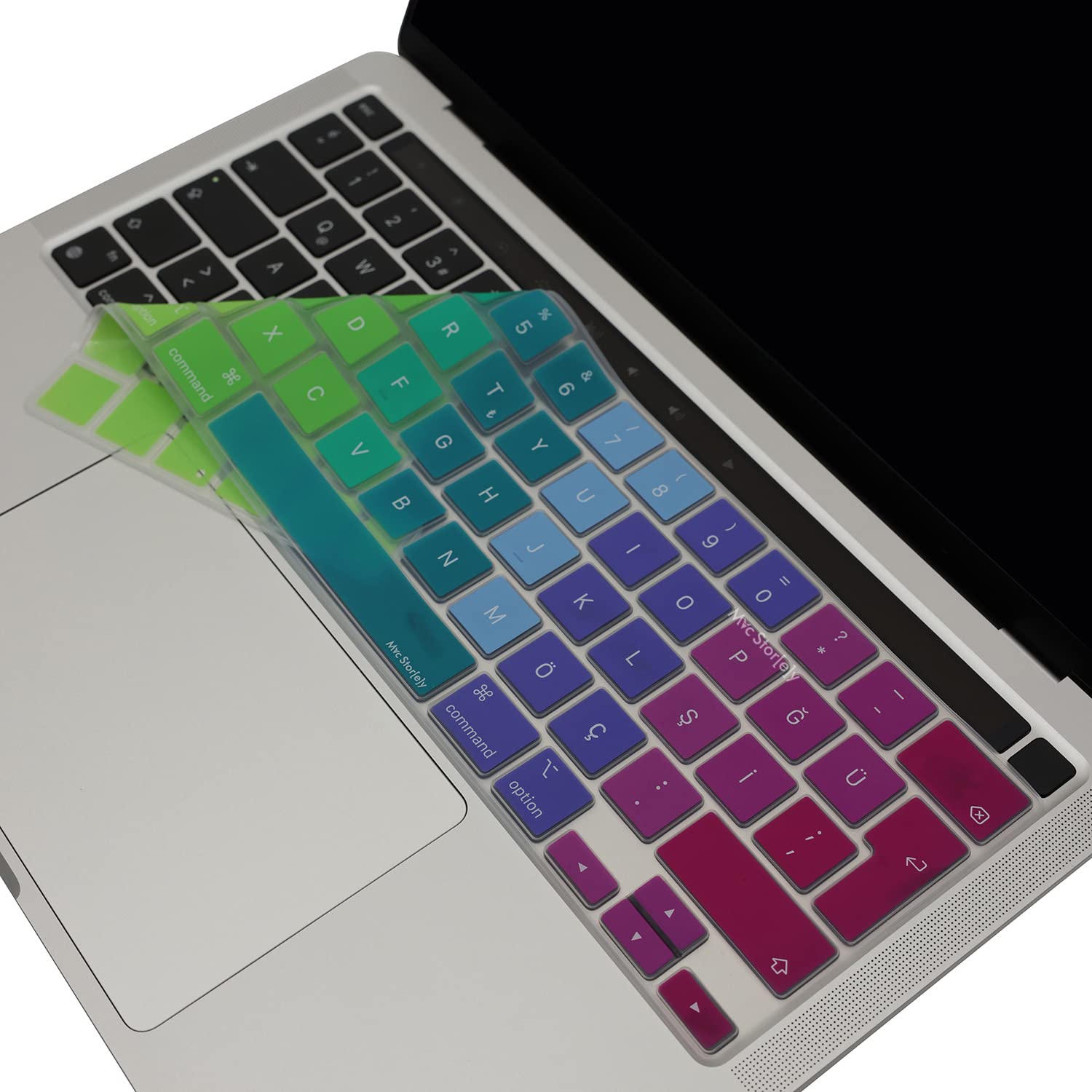 McStorey MacBook Klavye Koruyucu Kılıf Türkçe Q UK-TERS L- Enter Tipi TouchBar Pro 13inç M1,M2 A2251,A2289,A2338 -Pro 16 inç A2141 Uyumlu, Ultra İnce Klavye Filmi Pembe Yeşil