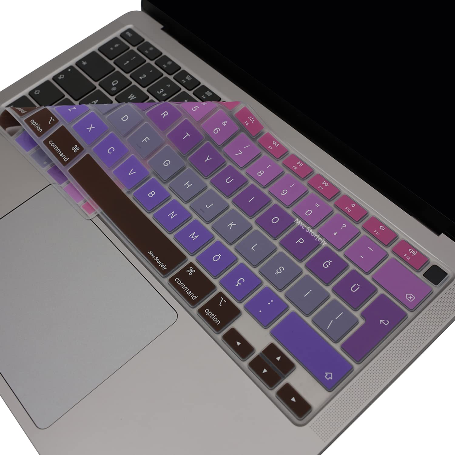 McStorey MacBook Klavye Koruyucu Ultra İnce TÜRKÇE Q BASKILI UK-TERS L- Enter Tipi Air M1 13inç A2337,A2179 Touch id Uyumlu, Kaymaz Yıkanabilir Pembe Mavi