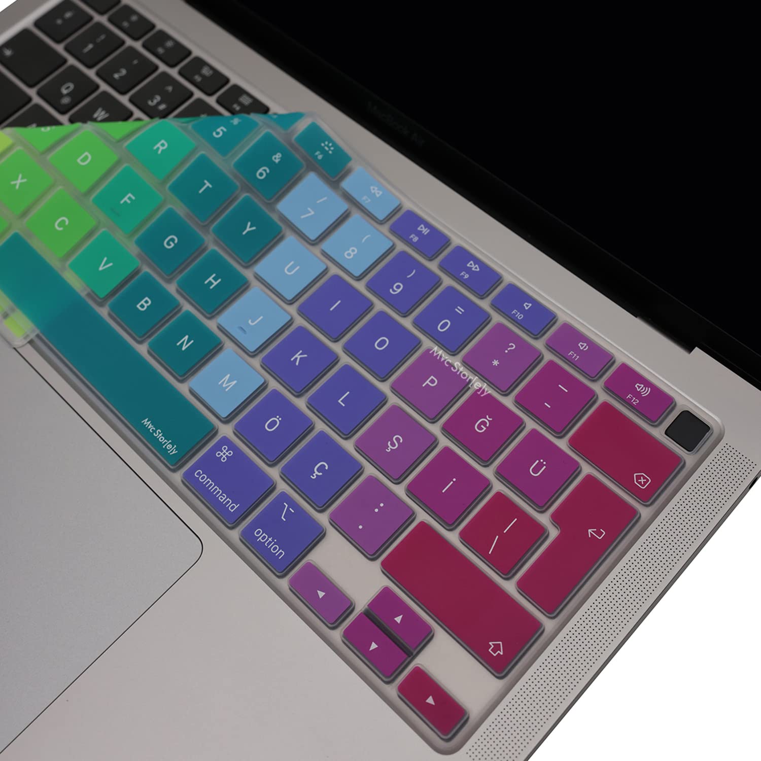 McStorey Türkçe Q Klavye Koruyucu MacBook Air 13 A2179 A2337 M1 Uyumlu | UK ISO Ters L Enter | Ultra İnce Silikon Keyboard Cover Pembe Yeşil