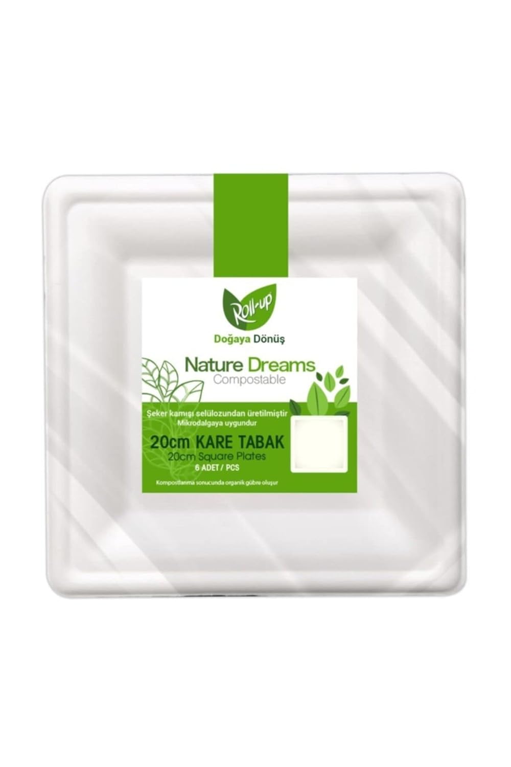 Roll-Up Doğaya Dönüş Karton Kare Tabak 20 Cm 6 Lı