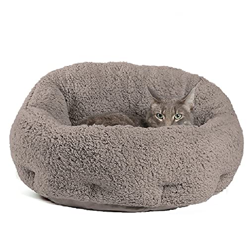 Kedi ve Köpek Yatağı, Yumuşak Dokulu, Yıkanabilir Peluş 45 cm (Gri)