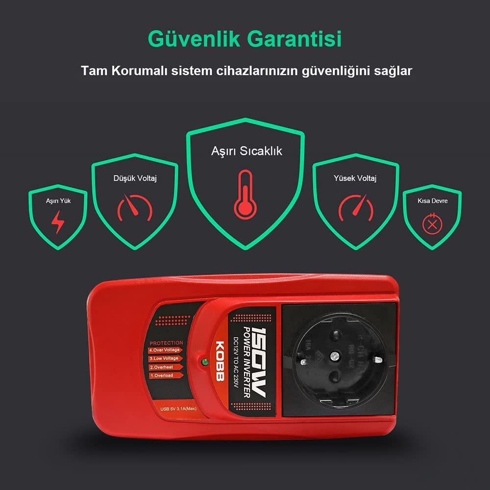 Kobb KBN150 12 V 220 V 150 W Modifiye Sinüs Dönüştürücü İnverter