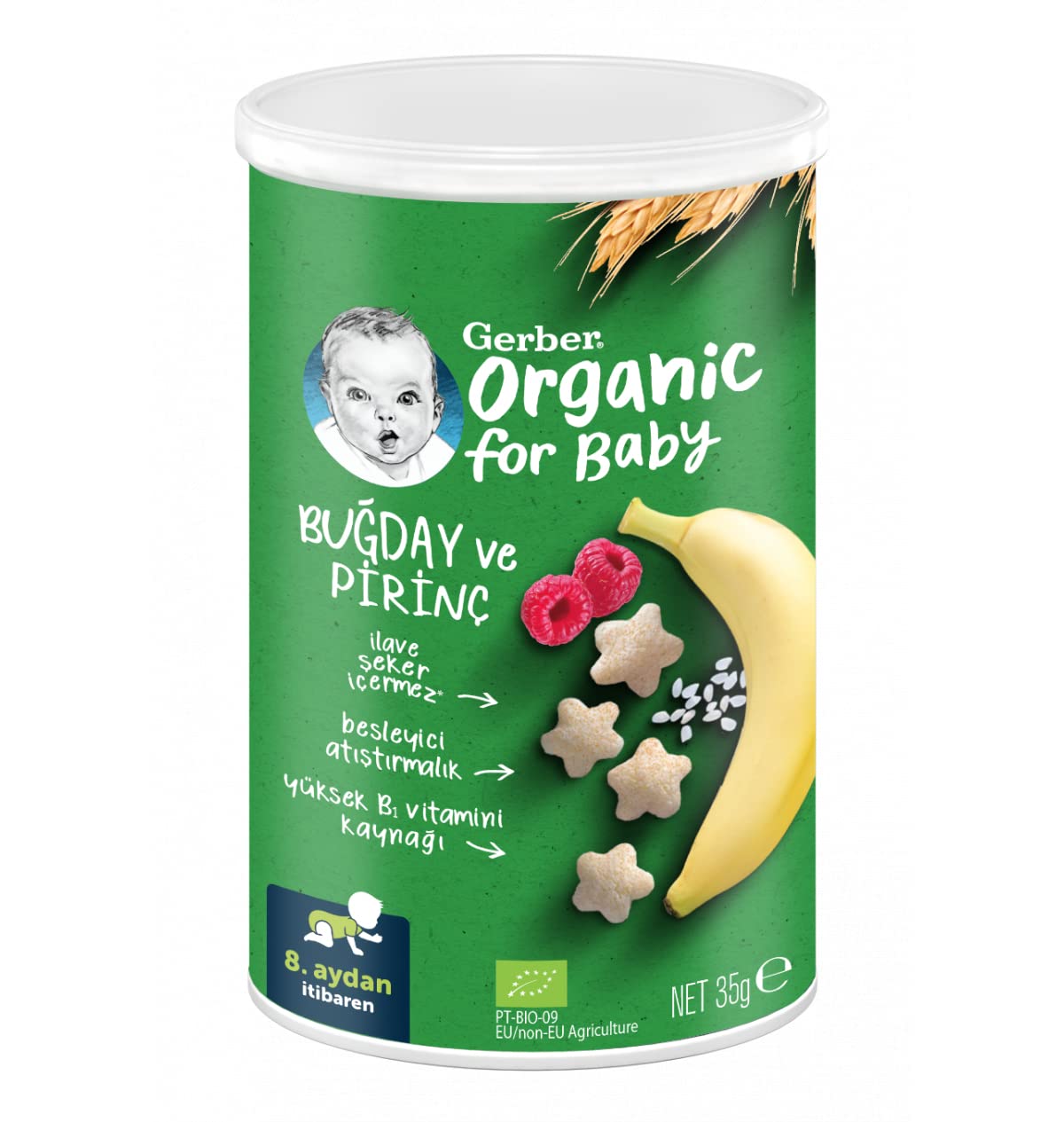 Gerber Organik Pirinçli, Buğdaylı, Muzlu ve Ahududulu Bebek Atıştırmalığı 35 g