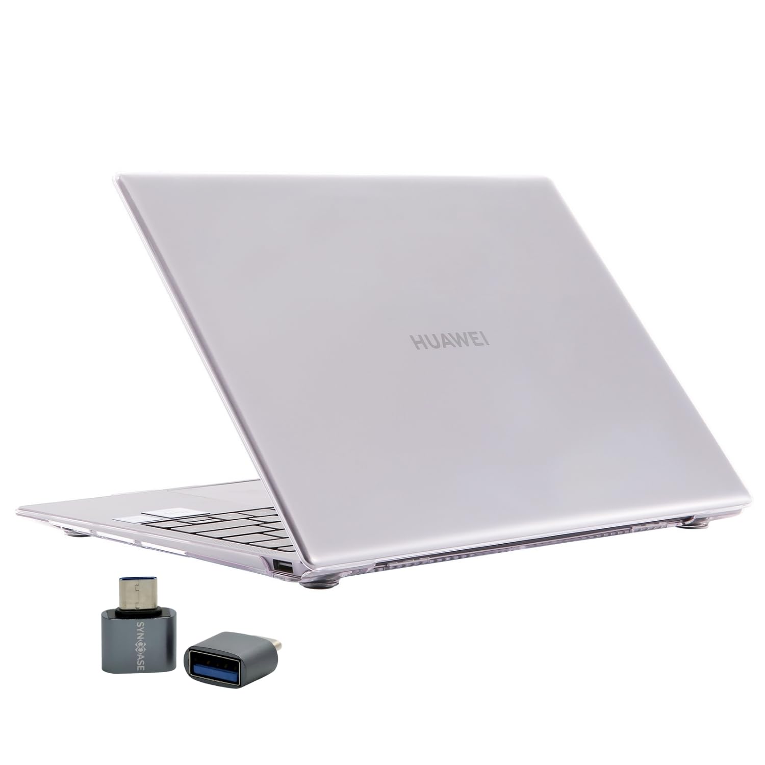 SyncCase Huawei MateBook D15 uyumlu kılıf kristal parlak pürüzsüz yüzey iz yapmaz ince hafif tam koruma 2019 2020 2021 2022 ve USB-C Adaptörlü Şeffaf