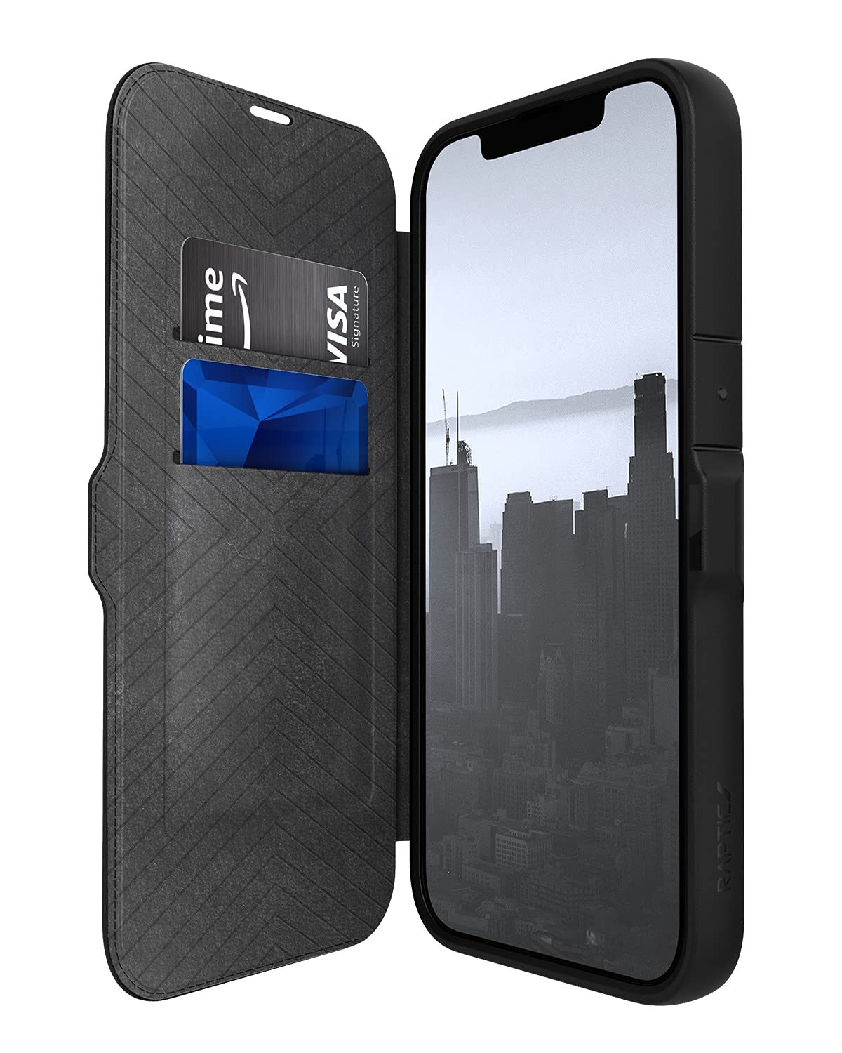 iPhone 13 İle Uyumlu Kılıf Vegan Deri Tasarımlı Şeffaf Kartlıklı Raptic Urban Folio Serisi Kapak