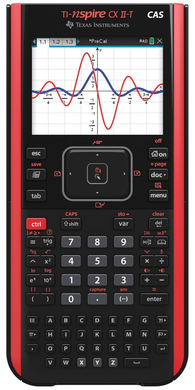 Texas Instruments TI-Nspire CX II-T CAS grafik hesap makinesi (800 fonksiyon, renkli gösterim, 3D ekran) siyah kırmızı