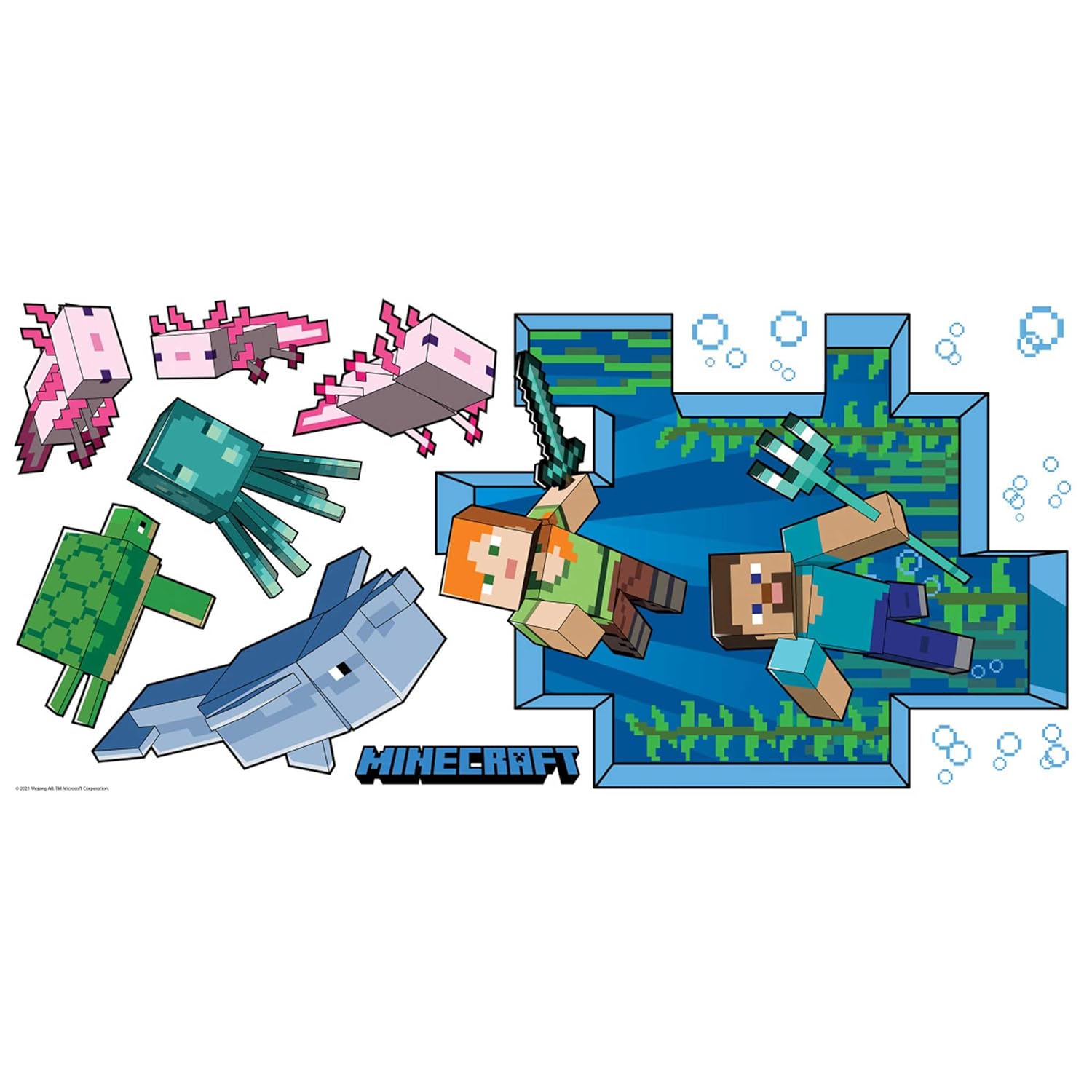 RoomMates RMK5005GM Minecraft Dev Soy ve Yapıştır Duvar Çıkartması, Mavi, Pembe, Yeşil