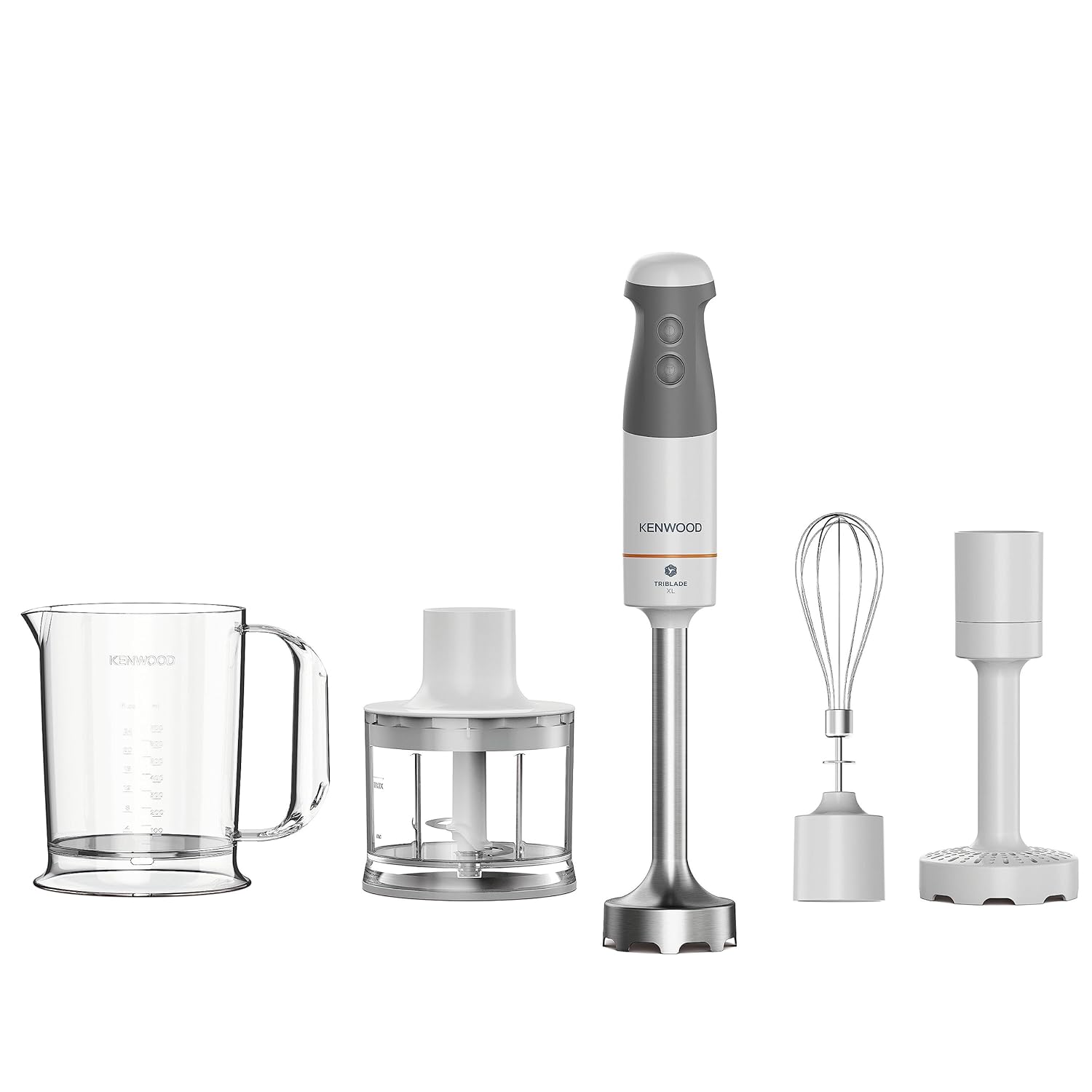 Kenwood Triblade XL El Mikseri Blender Seti HBM40.306WH - Triblade Patentli 3 Açılı Bıçak Sistemi, 0,5 Lt Kapasiteli Doğrayıcı, 1 Lt Karıştırma Kabı, Krema Çırpıcı, Püre ve Ezme Aparatı, 850 Watt