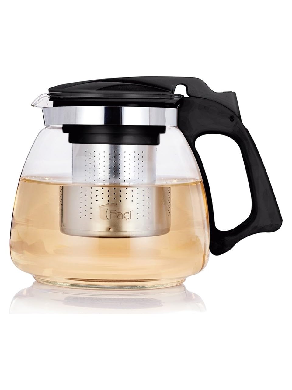 PAÇİ 700 Ml Süzgeçli Cam Çaydanlık Üstü Demlik Siyah
