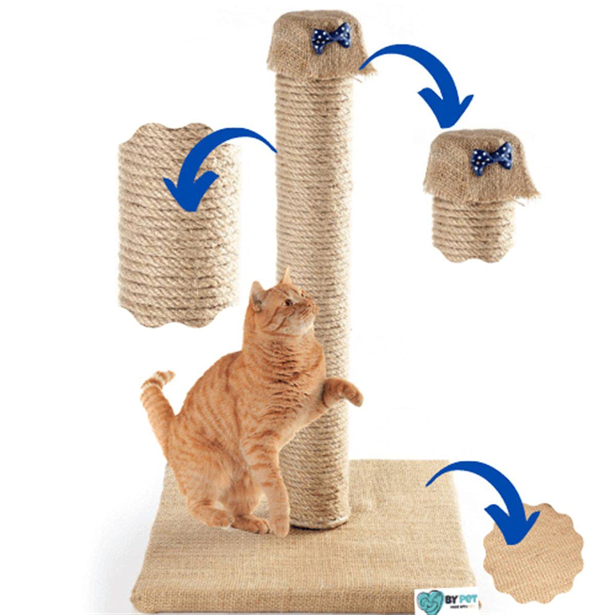 Bypet Kedi Tırmalama Direği - Doğal Jüt Halat Kedi Tırmalama ve Oyun Platformu (Mavi Papyon)