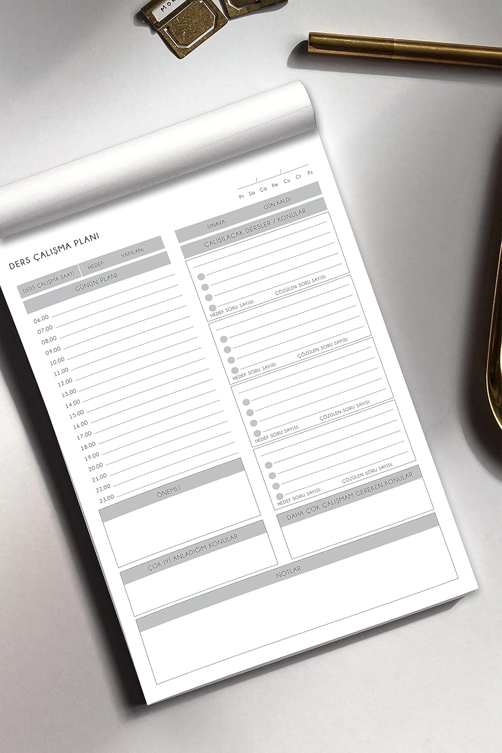 Fark Tanıtım Masaüstü Ders Çalışma Planlayıcı | 60 Yaprak | 17x24 cm | Günlük & Haftalık Program Defteri | Öğrenci Planlama Bloknotu