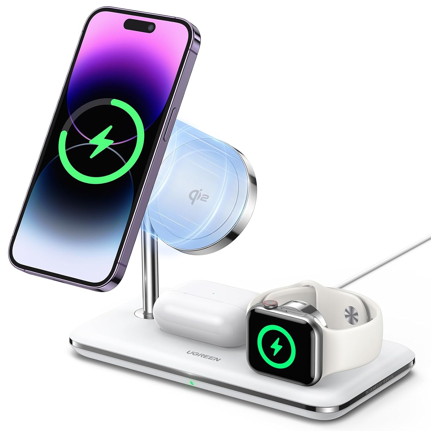 Ugreen 3 ‘ü 1 Arada iPhone Airpods Apple Watch MagSafe 25W Kablosuz Şarj Cihazı Stand