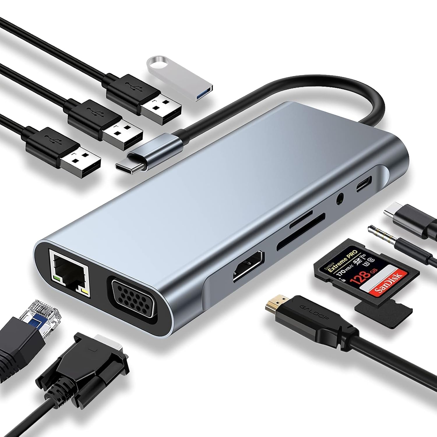 SZPACMATE USB C HUB, Yerleştirme İstasyonu, 11'i 1 arada USB C Adaptörü, 4K HDMI, VGA, USB 3.0 Bağlantı Noktaları, C Tipi PD, Gigablit Ethernet RJ45, SD/TF Kartları, 3,5 mm AUX, MacBook Pro/Air ile Uyumlu, Daha Fazla C Tipi Cihazlar