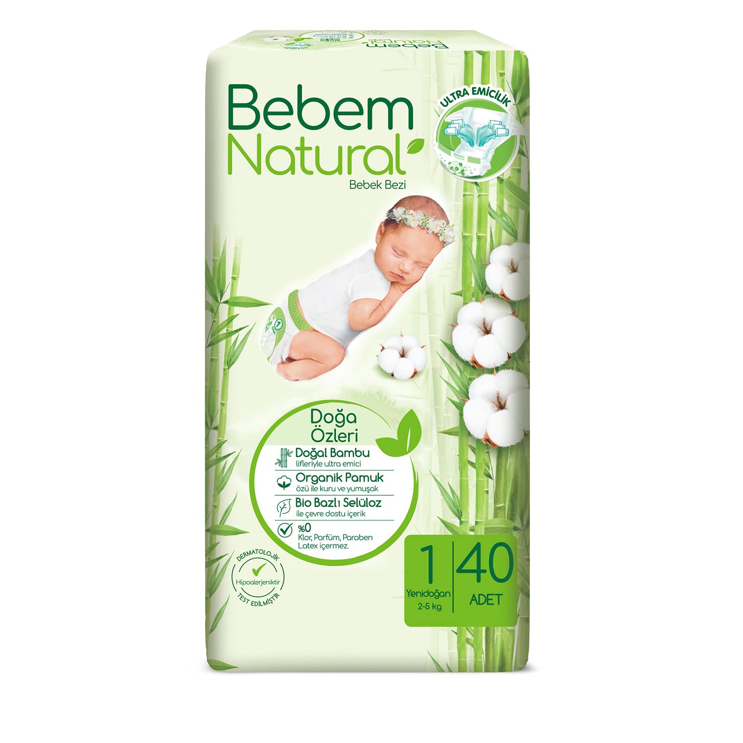 Bebem Natural 1 Beden Yenidoğan Bebek Bezi (1 x 40 Adet)
