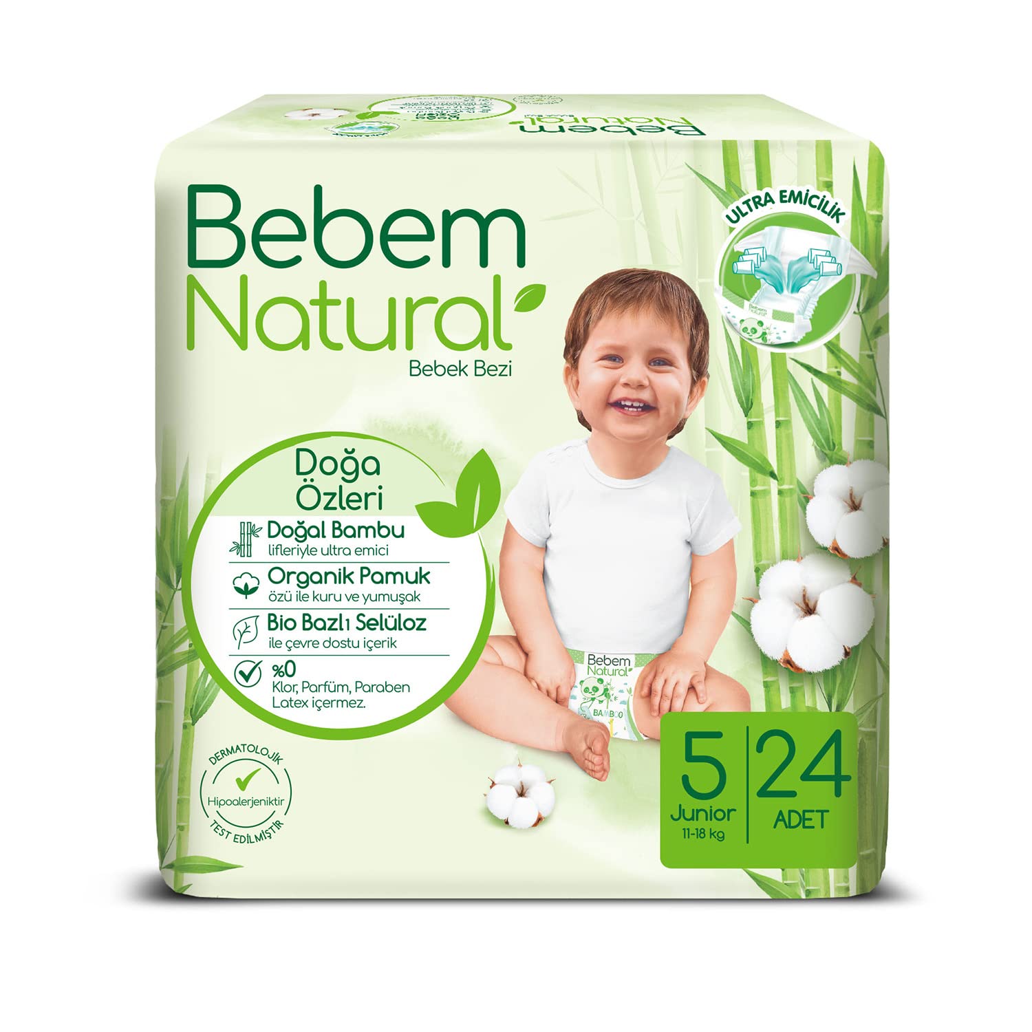 Bebem Natural 5 Beden Jumbo Bebek Bezi (1 x 24 Adet)