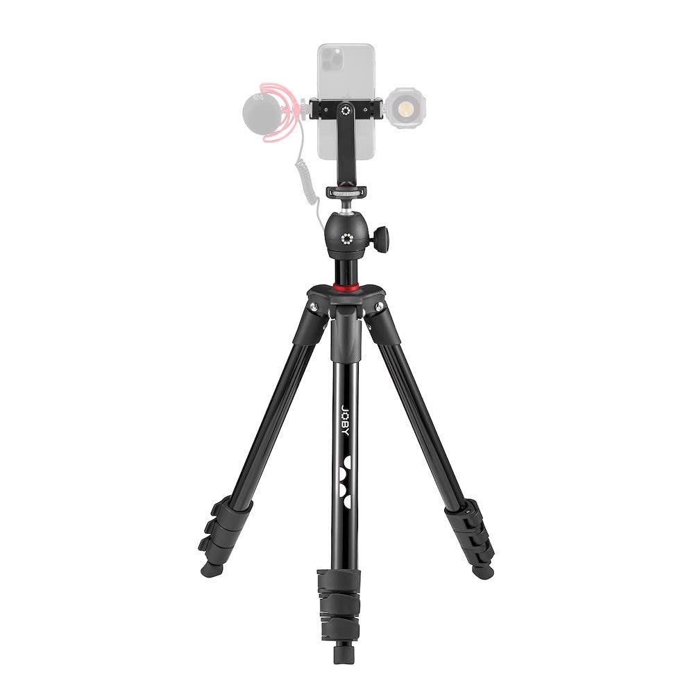 JOBY Kompakt ışık kiti, kamera/akıllı telefon tripodu, küre başlıklı, evrensel akıllı telefon kelepçesi ve taşıma çantası, CSC, DSLR, aynasız, cep telefonu, siyah, Fotoğraf, video, Vlogging için