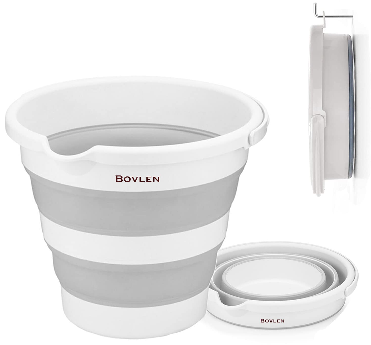 12 Litre Katlanabilir Kova - Akordiyon Katlanır Kova - Araba Kovası - Gri - 32.5 x 27.5 x 6 cm - PP+ TPR