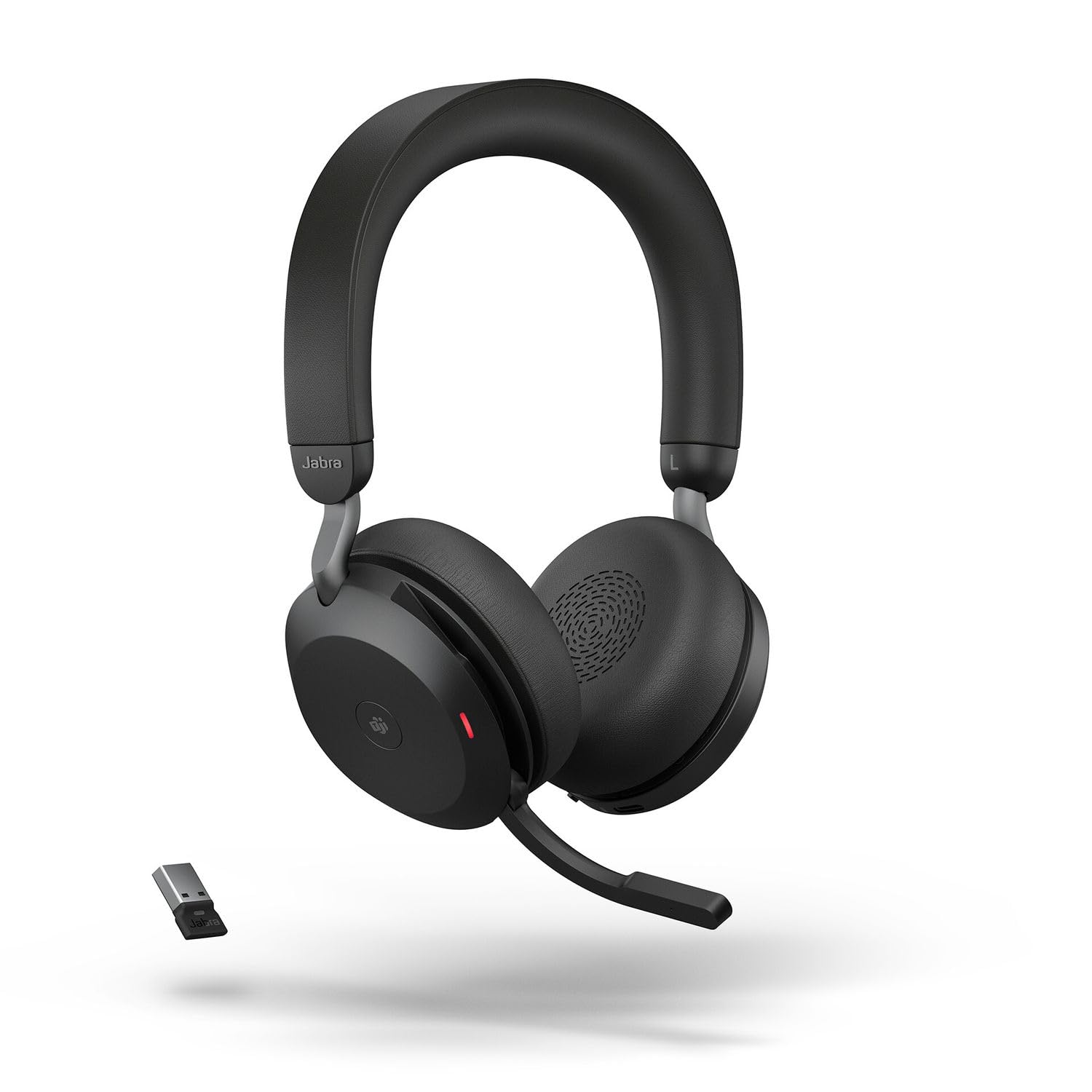 Jabra Evolve2 75 kablosuz PC kulaklık, 8 mikrofon teknolojisi, çift köpük stereo kulaklık, gelişmiş aktif gürültü iptali, USB-A Bluetooth adaptörü ve MS takım uyumluluğu, siyah