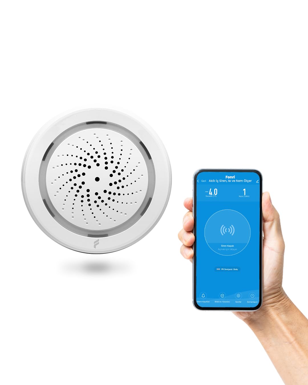 Fonri Akıllı İç Ortam Siren / Isı Nem Ölçer, Wifi, Google Asistan Ve Tuya, Uzaktan Kontrol