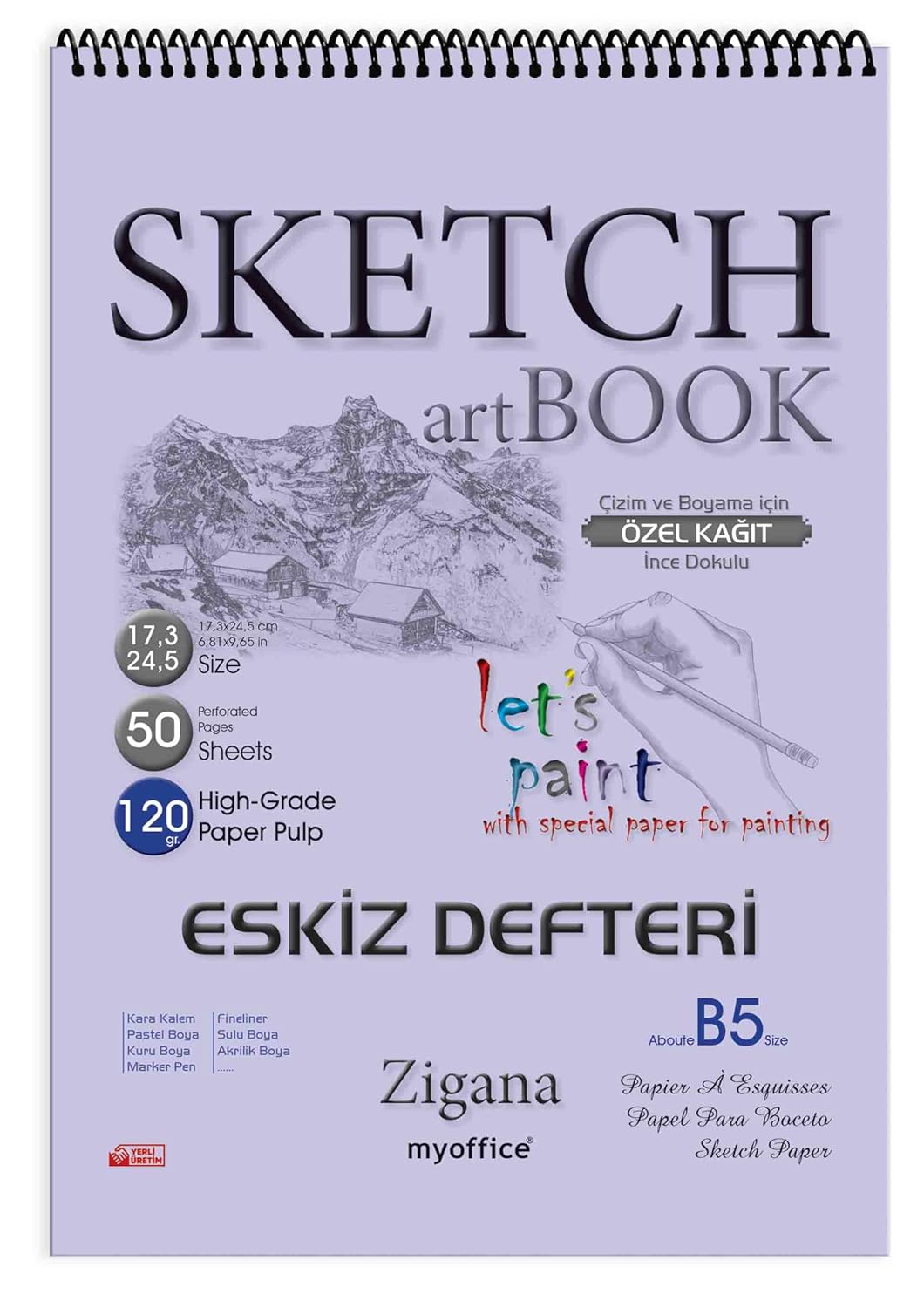 Zigana B5 Spiralli Eskiz Defteri - 50 Yp, 120 gr Çizim Bloknotu, Sanat Defteri