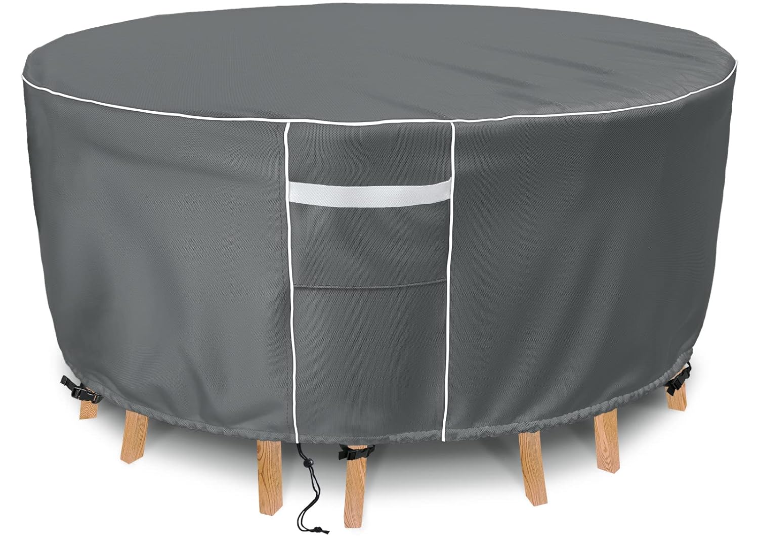 Veranda Mobilya Kılıfları, Yuvarlak Dış Mekan Mobilya Kılıfı Su Geçirmez, 500D Ağır Hizmet, 62" Çap x 28" Y Yuvarlak Veranda Masa Örtüsü, Veranda Mobilyaları için Dış Mekan Örtüsü Masa ve Sandalye