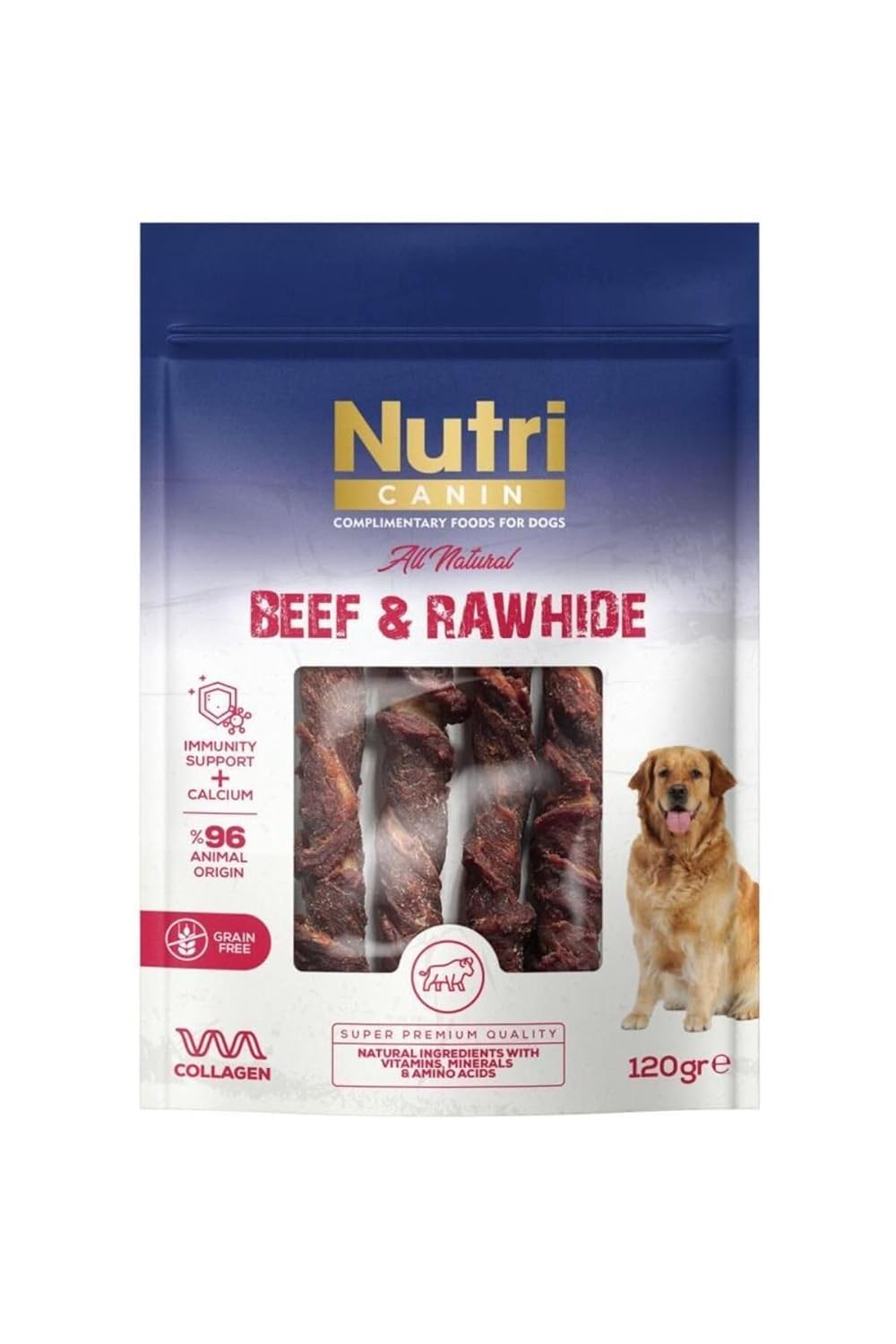 Nutri Sığır Eti Sarılı Tahılsız Büyük Boy Kemik Köpek Ödülü 120 gr