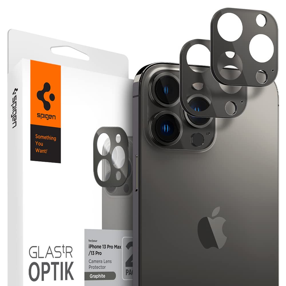 Spigen Apple iPhone 13 Pro Max / 13 Pro ile Uyumlu Kamera Lens Camı Koruyucu GLAS.tR Optik (2 Adet) Graphite - AGL04035