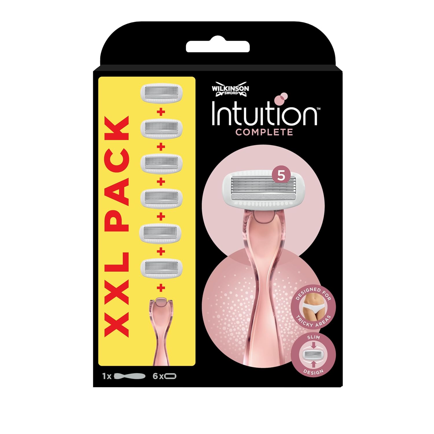 WILKINSON SWORD - Intuition Complete For Women | Smooth Shave | Razor Handle + 6 Blade Refill,Pembe, 1 adet (1'li paket)