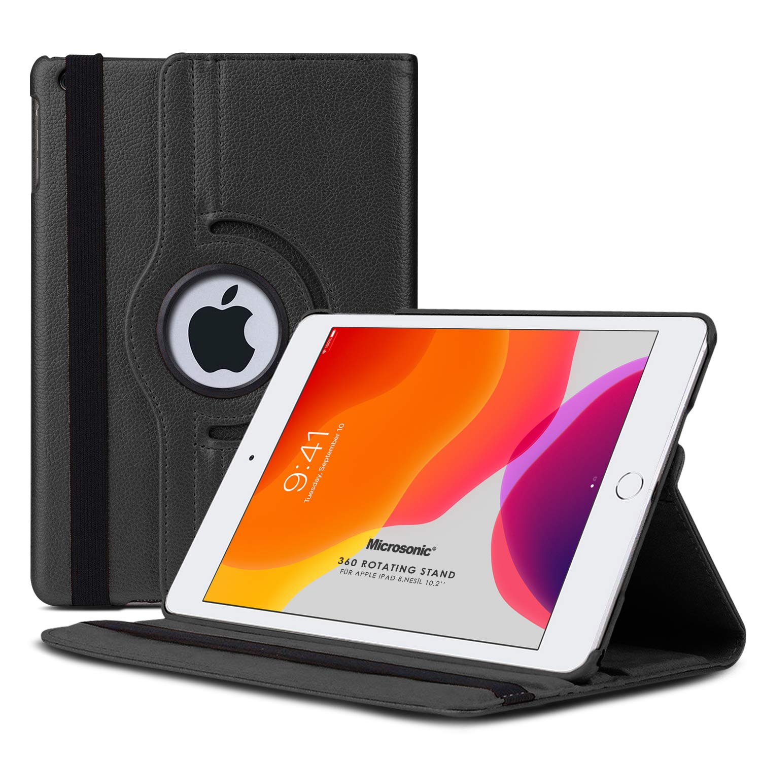 Microsonic Apple iPad 10.2'' 9. Nesil (A2602-A2604-A2603-A2605) için Kılıf 360 Rotating Stand Deri Siyah [iPad 9.Nesil 10.2 ile Uyumlu Kılıf - Siyah]