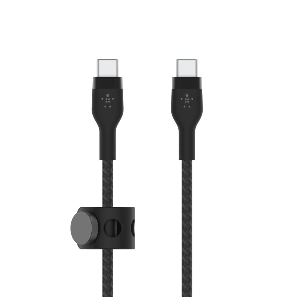 Belkin MacBookPro, iPadPro, GalaxyS22, Ultra, Plus - Siyah gibi cihazlar için Power Delivery PD ile hızlı şarj için BoostChargePro Flex Örgülü USB-C - USB-C Kablosu 1m USB-IF Onaylı