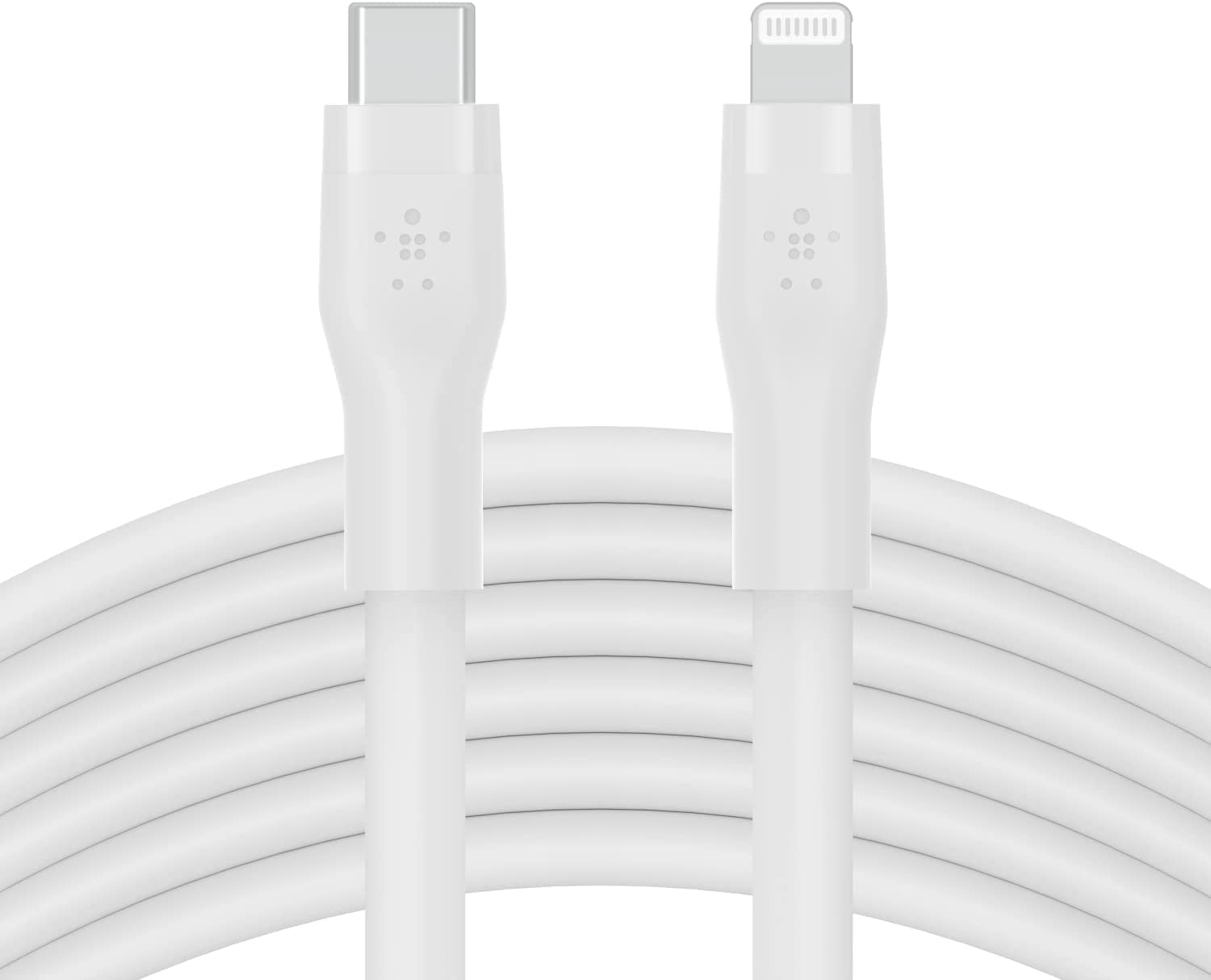 Belkin BoostCharge Flex Silikon USB Tip C - Lightning Kablosu (3M/10ft), MFi Sertifikalı 20W Hızlı Şarj PD Güç Dağıtımı - Beyaz