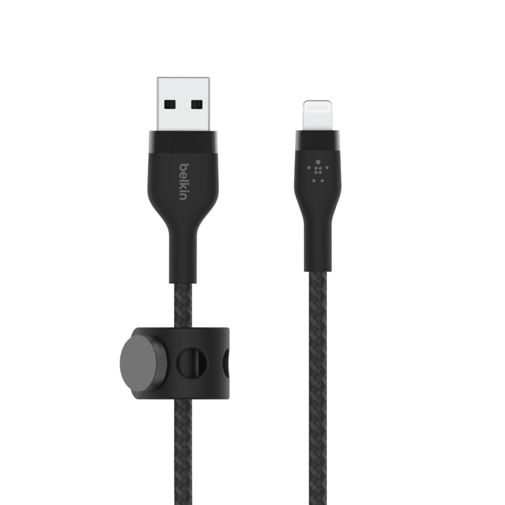 Belkin BoostCharge Pro Flex Örgülü USB-A/Lightning Kablosu 2 m MFi Sertifikalı Şarj Kablosu iPhone 14/14 Plus, 13, 12, Pro, Max, mini, SE, iPad ve Diğer Cihazlar için - Siyah