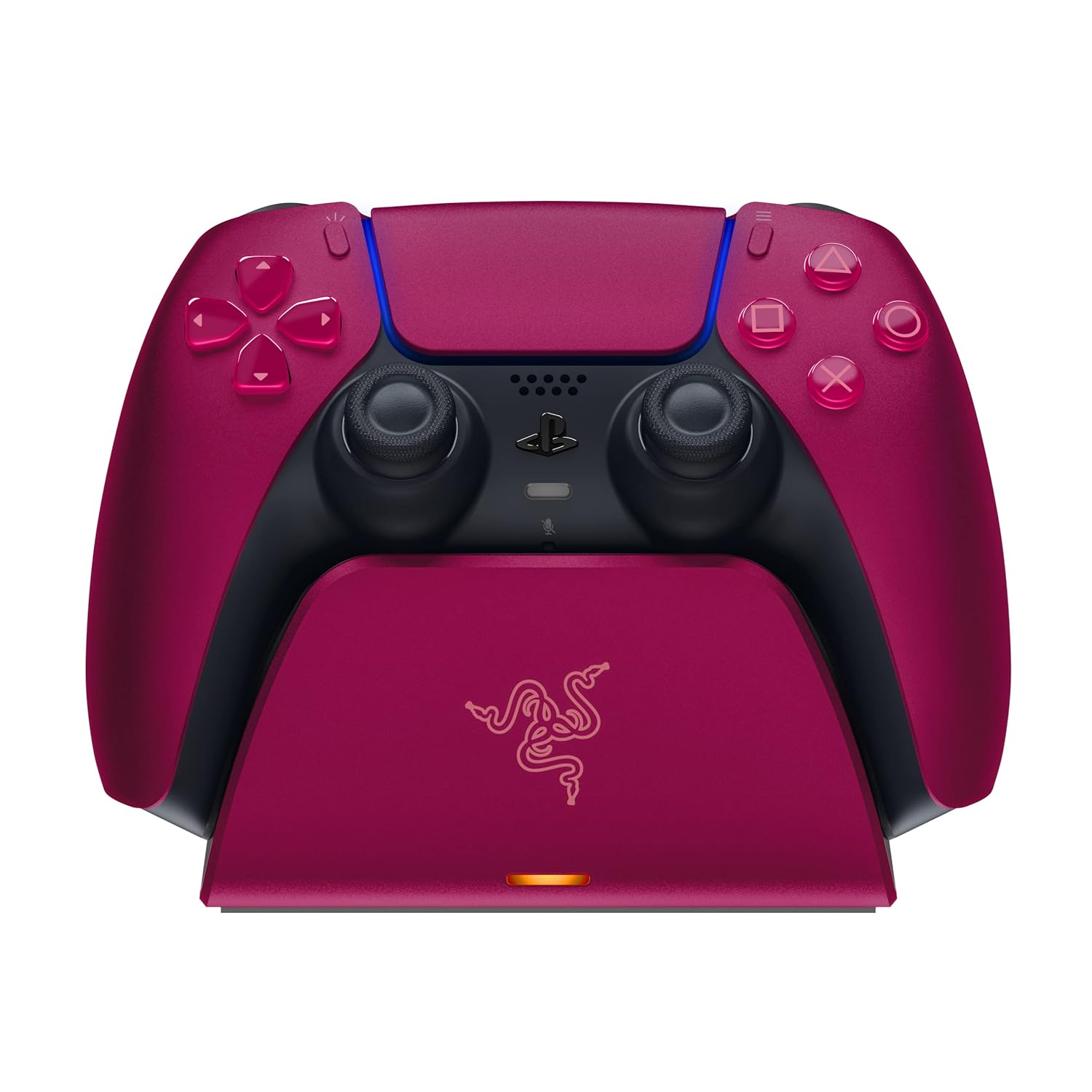Razer Quick Charging Stand - Hızlı Şarj İstasyonu PS5 Dualsense Kablosuz Kumanda için (Kavisli Kabuk Tasarımı, Tek Elle Çalıştırma, USB Şarjı) Kozmik Kırmızı