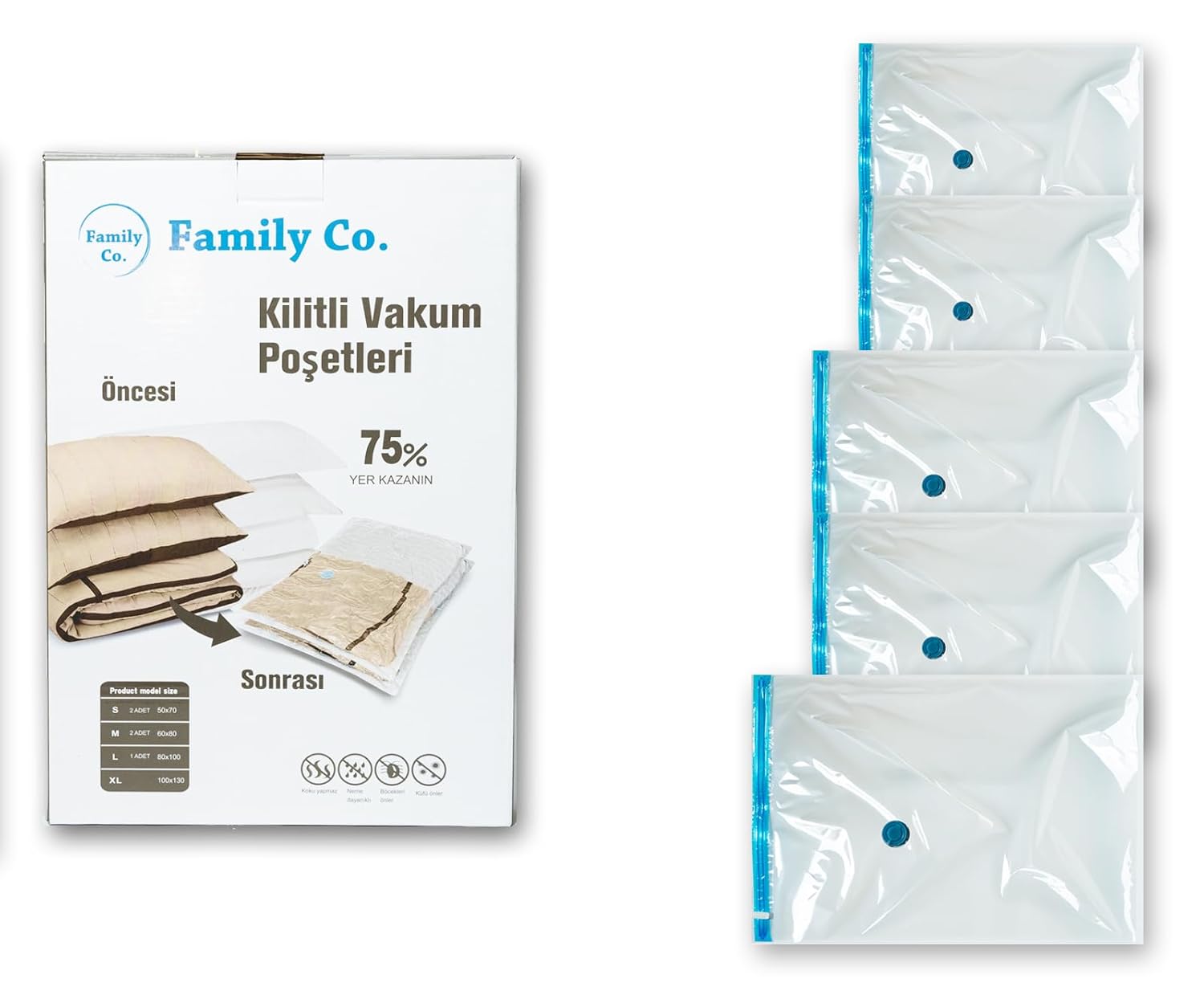 Family Co. Vakumlu Hurç Poşet Setleri 5 Parça 50x70-2, 60x80-2, 80x100-1