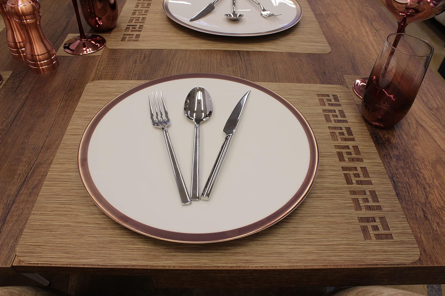 Kahverengi Tangram Bambu Desen Lazer Kesim Amerikan Servis 2 adet 35x45 cm