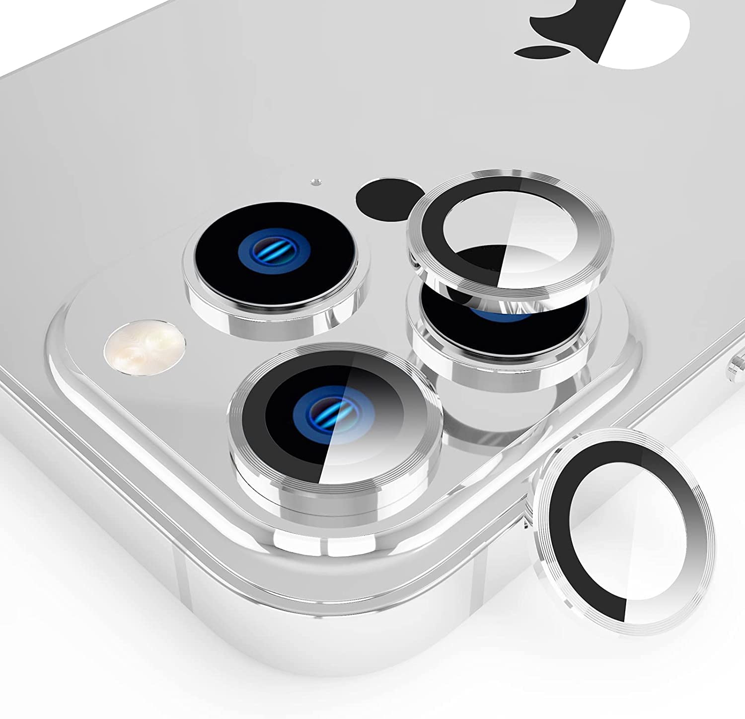 Minesk İphone 13 Pro / 13 Pro Max ile Uyumlu Alüminyum Alaşım Çerçeveli Tempered Glass Kamera Lens Koruyucu Kırılmaz Cam (Gümüş)