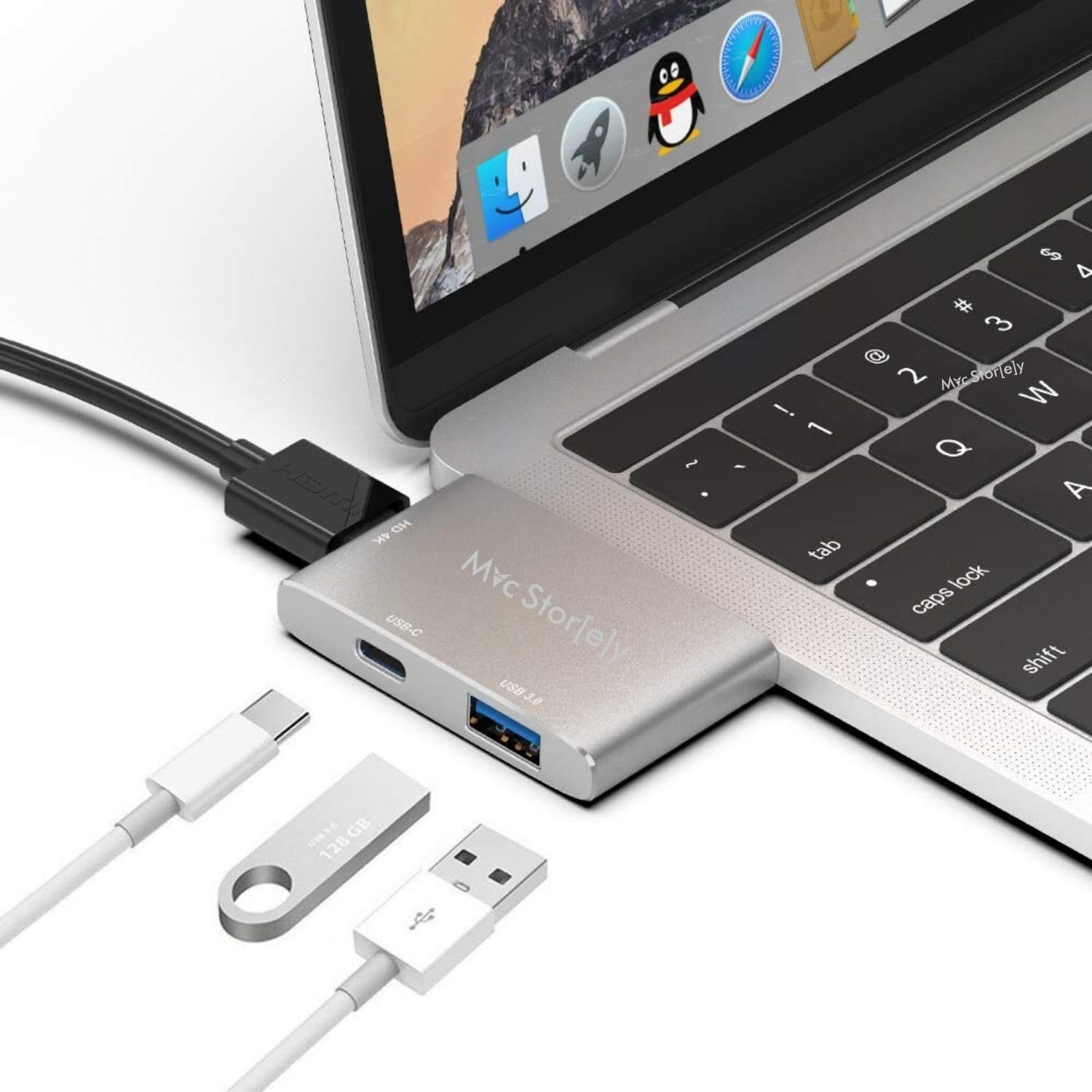 McStorey Dual USB-C Hub Çoklayıcı Adaptör | 4K HDMI 60Hz, USB 3.0, PD Şarj Geçişli | Apple MacBook Air ve Pro (Çift USB-C Modeller) ile Uyumlu | Alüminyum Gri