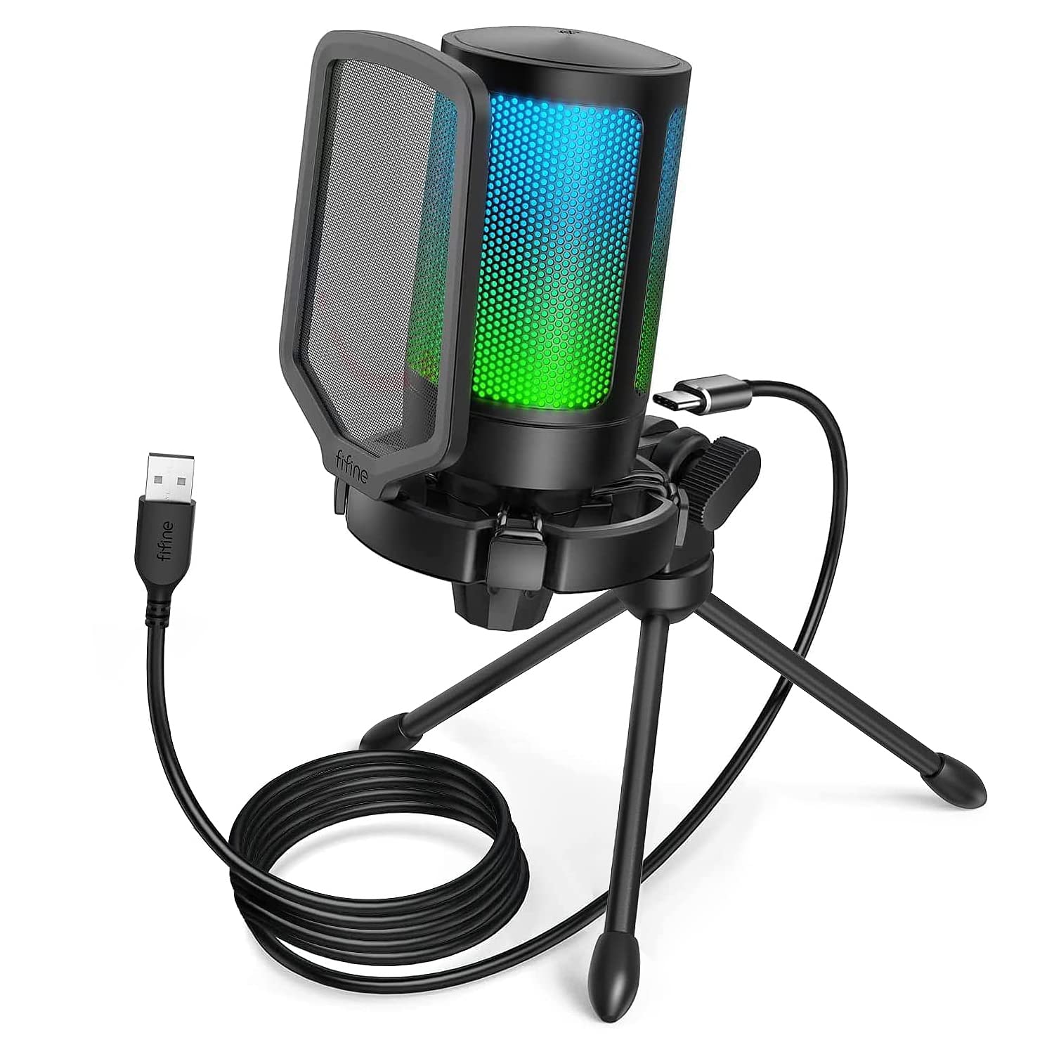 FIFINE PC oyun mikrofonu, USB mikrofon, yayın podcast stüdyosu için, mikrofon standı ve sessize alma