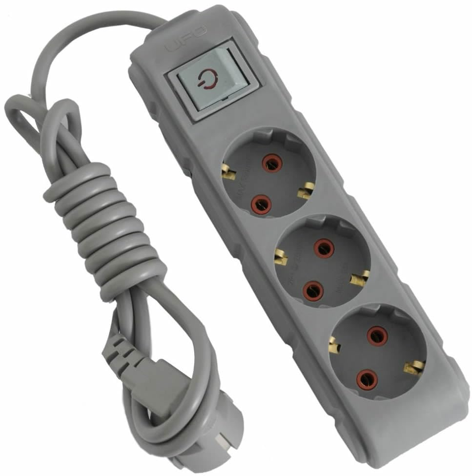 UFO 3lü Anahtarlı Grup Priz 3 metre 16A 250V, Üçlü Topraklı Uzatma Kablosu 3 metre (Gri)
