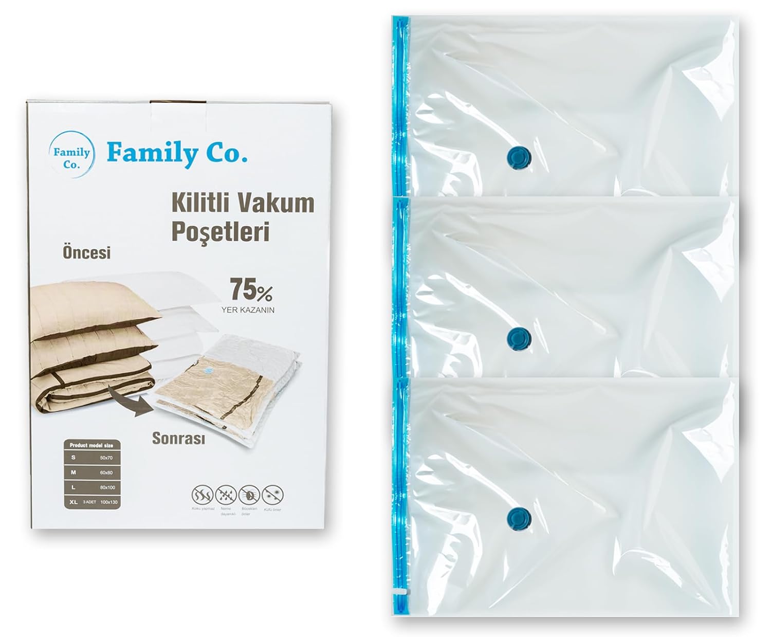 Family Co. Vakumlu Hurç Poşet Setleri 3 Parça 80x100-2, 100x130-1