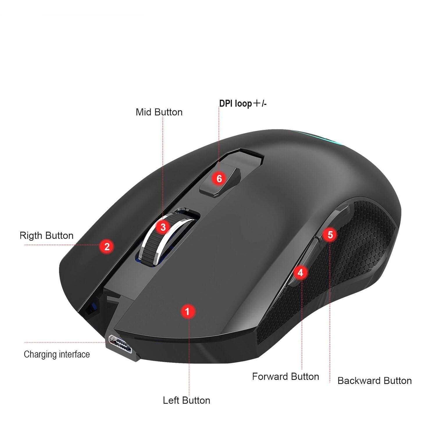 Valkyrie 6 Tuşlu Şarjlı Sessiz 2400DPI Kablosuz Gaming Mouse