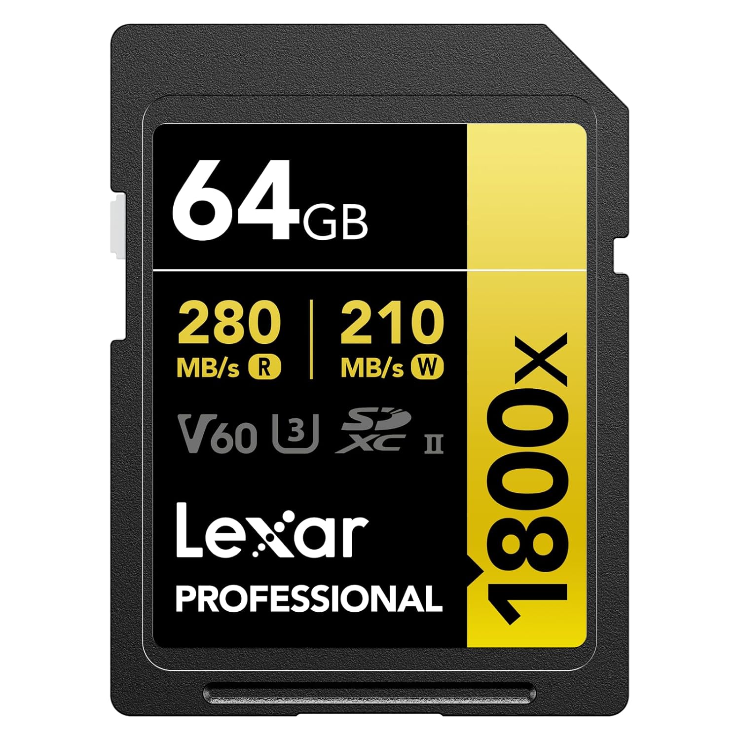 Lexar SDXC Professional 64GB 1800x UHS-II Altın Serisi, Sınıf 10, U3, V60, 4K Video Kaydı için, Siyah