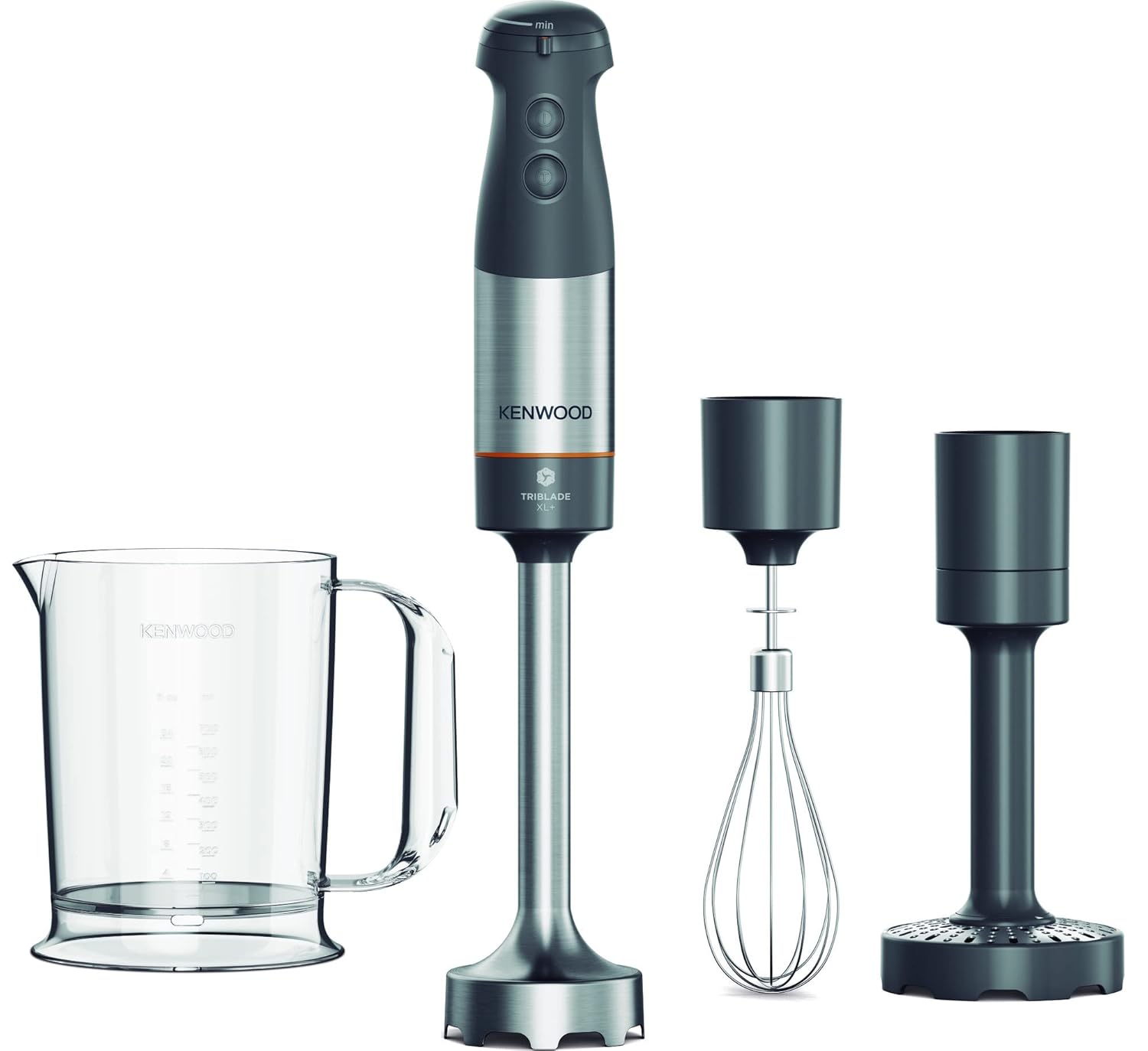 Kenwood Triblade System El Blender Seti HBM60.007GY - 1000 Watt Güçlü Motor, Püre Aparatı, Patentli Triblade 3 Açılı Bıçak Sistemi,%20 Daha Uzun Karıştırma Çubuğu, Metal Çırpıcı, Karıştırma Haznesi