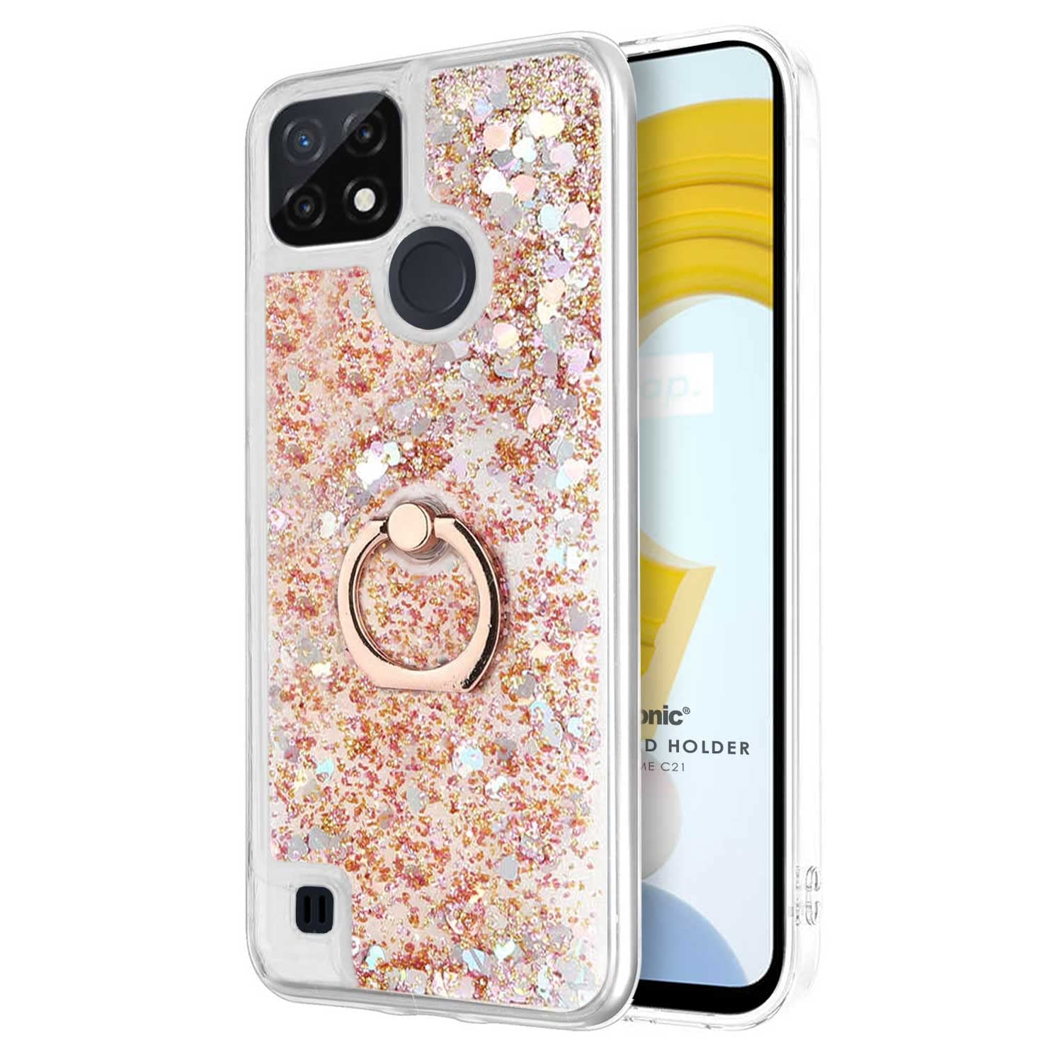 Microsonic Realme C21 için Kılıf Glitter Liquid Holder Gold [Realme C21 ile Uyumlu Kılıf - Gold]