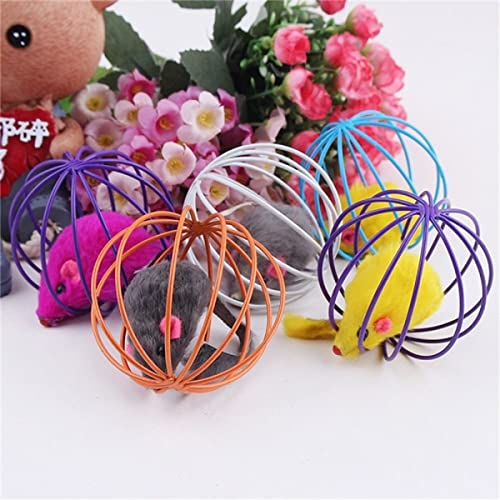 Buffer Peluş Fareli Kedi Köpek Oyuncağı - Oyun Topu, Metal Kafesli, Renkli, 6 cm
